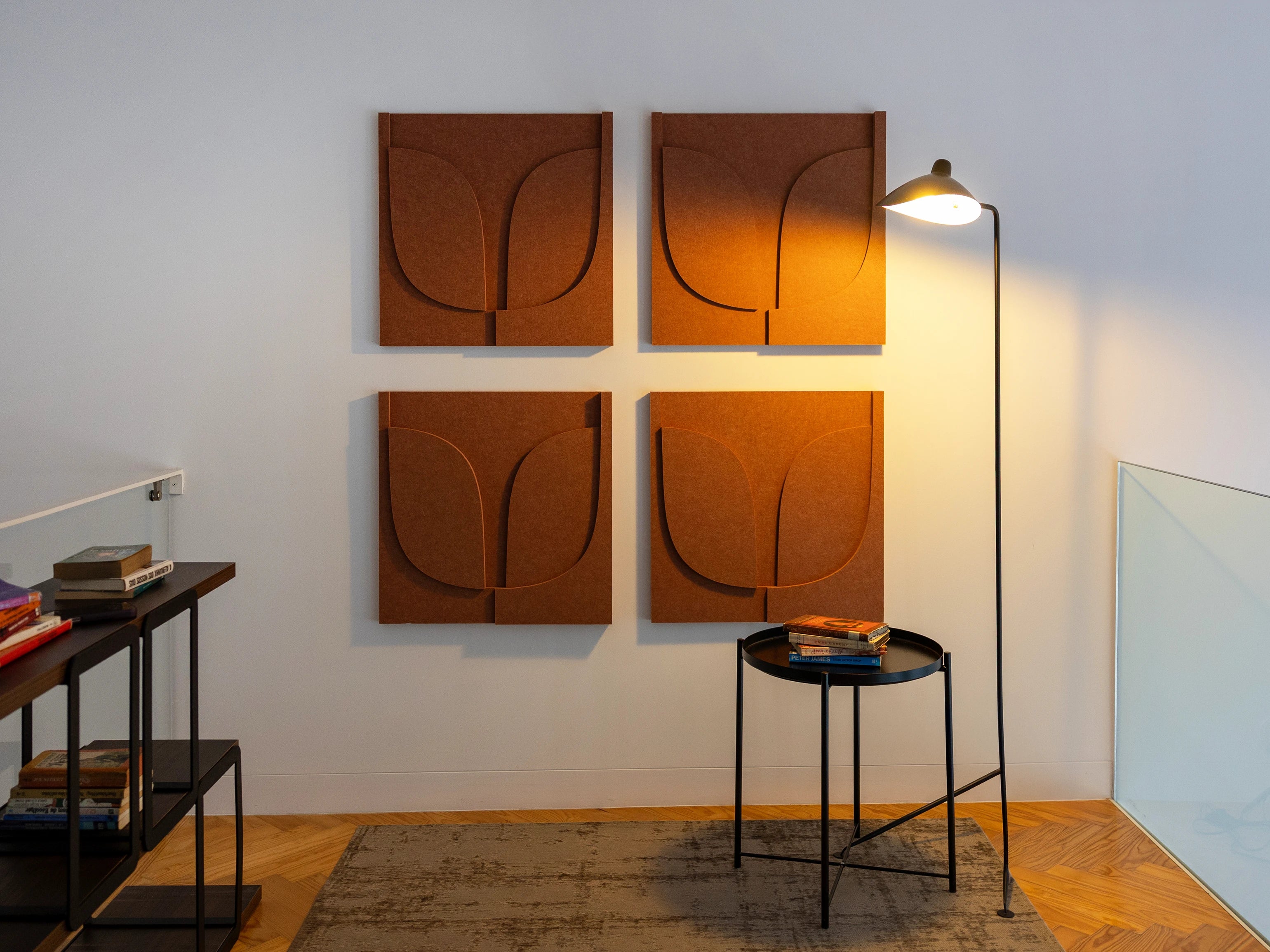 Vicoustic VicTiles 3D Brasilia XL Decorative Acoustic Panels in Coral Haze in Reading Corner