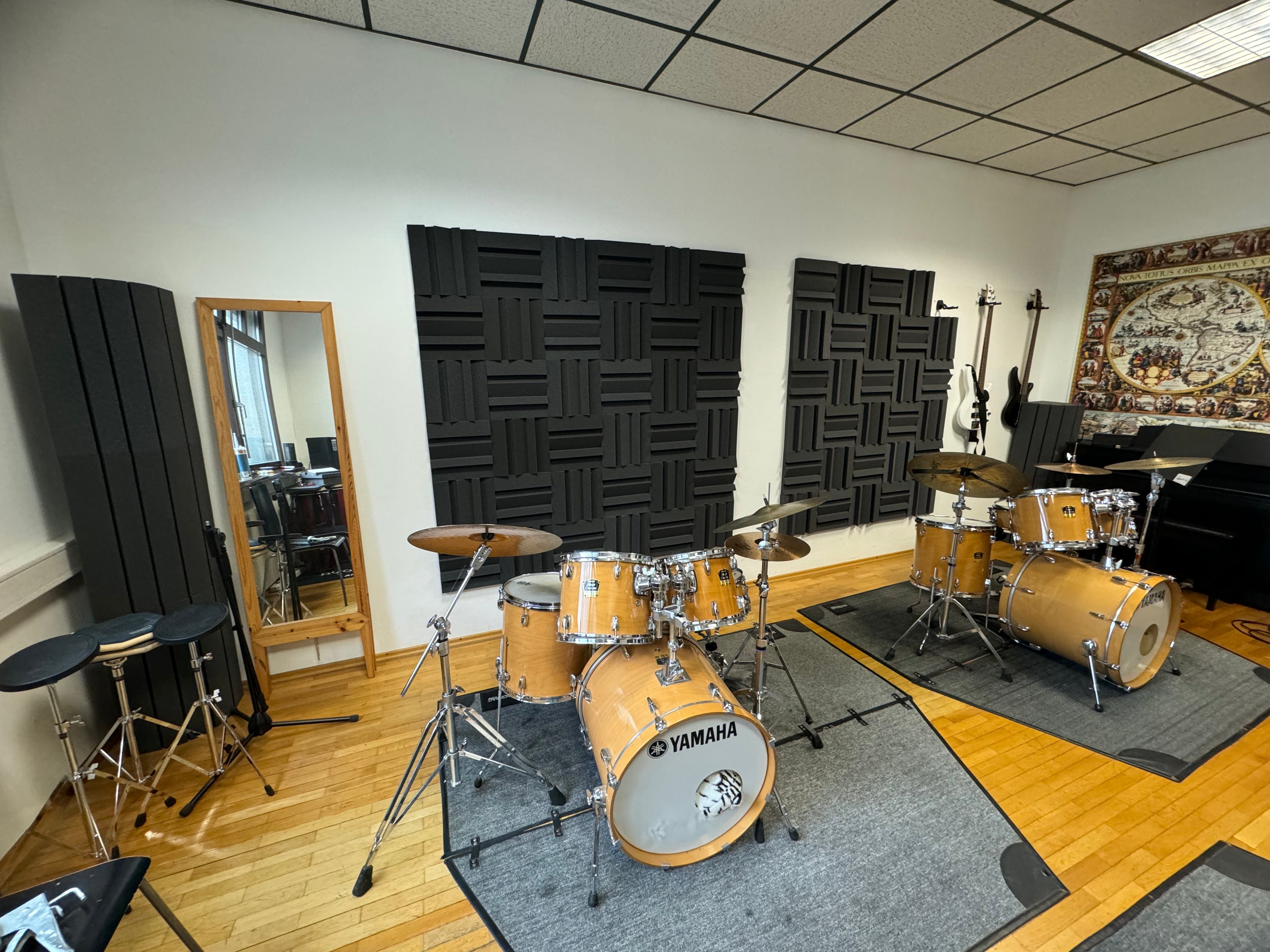 Drum practice room outfitted with affordable foam acoustic panels